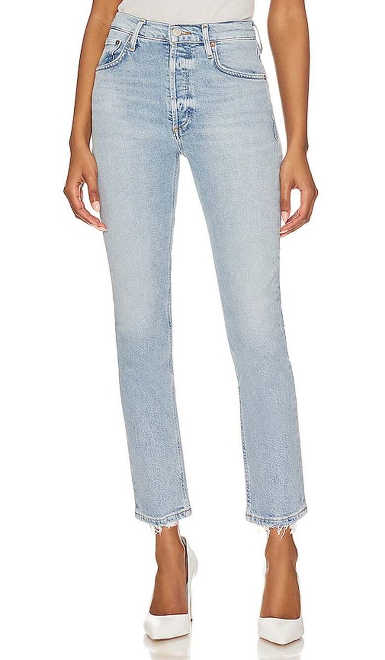 Agolde Classic Blue Riley High Rise Straight Crop Denim Jeans Size 24